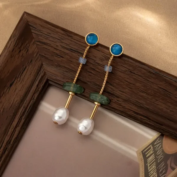 Stone and pearl earrings
